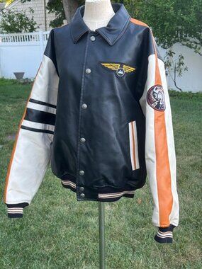 Vintage First Down Flying America Leather Bomber Jacket Flight Varsity Men XXL